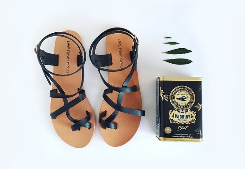 {Love from Cyprus} cross Roman style sandals genuine leather - รองเท้าลำลองผู้หญิง - หนังแท้ 