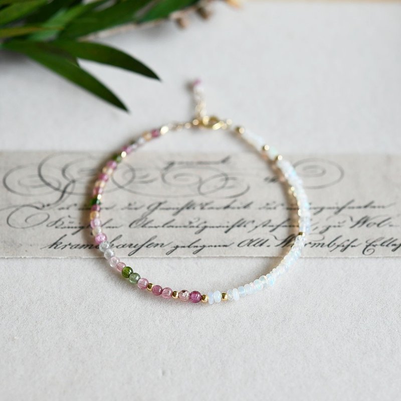 Make your wishes come true Water Opal Colorful Tourmaline Bracelet October Birthstone Thin - Bracelets - Other Metals Multicolor