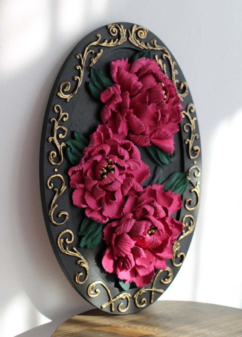 Flower painting, 3D peonies, original home decor, sculpture painting. - ตกแต่งผนัง - วัสดุอื่นๆ 