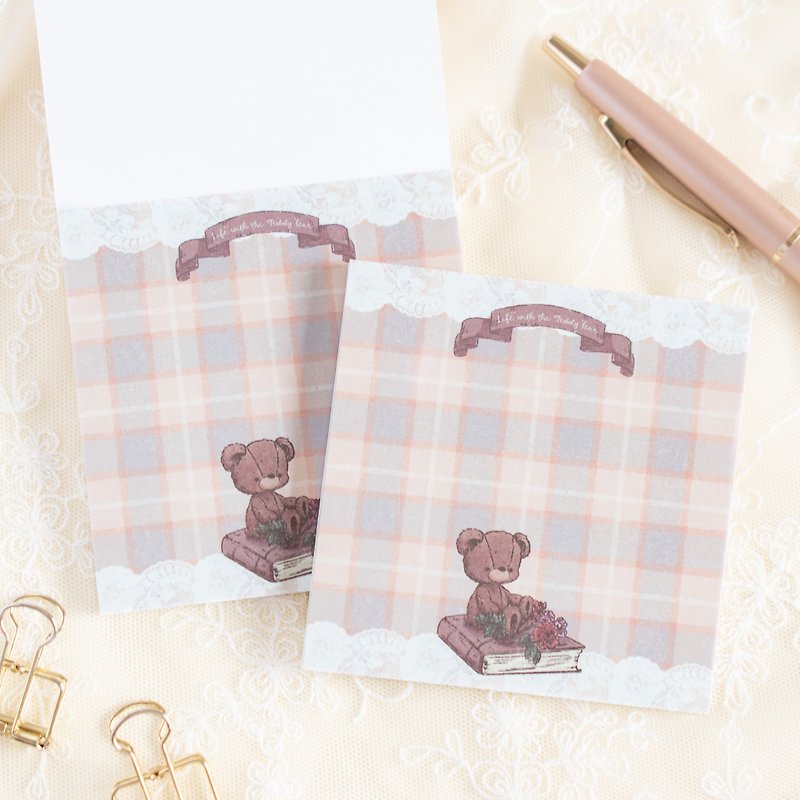 Memo Pad - Book, Flower lover and Teddy Bear / Memo No.43 - Notebooks & Journals - Paper Brown