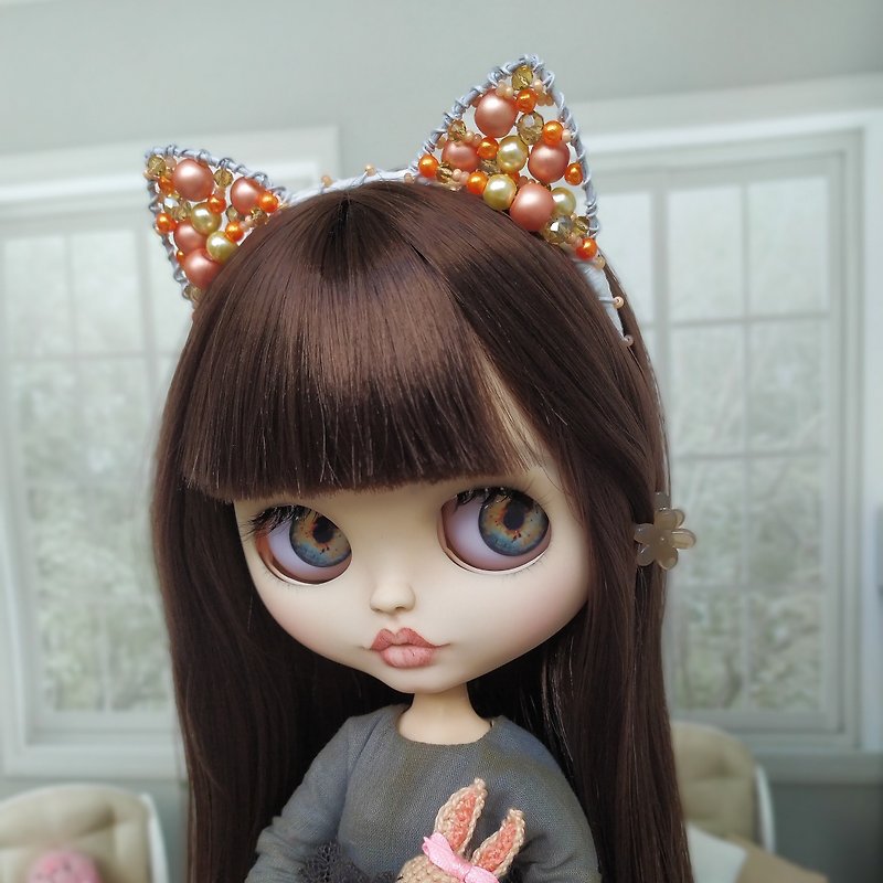 Custom Blythe cat headband, Blythe fox outfit, Doll accessories, 18 inch doll
