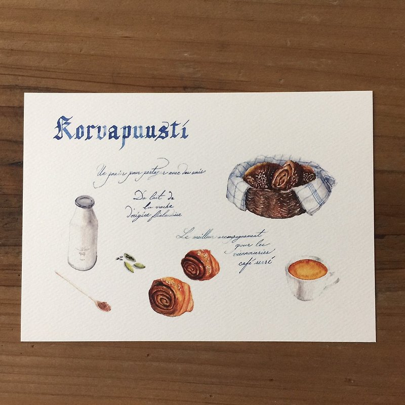 Diet and travel hand drawn postcard - cinnamon rolls - Cards & Postcards - Paper White