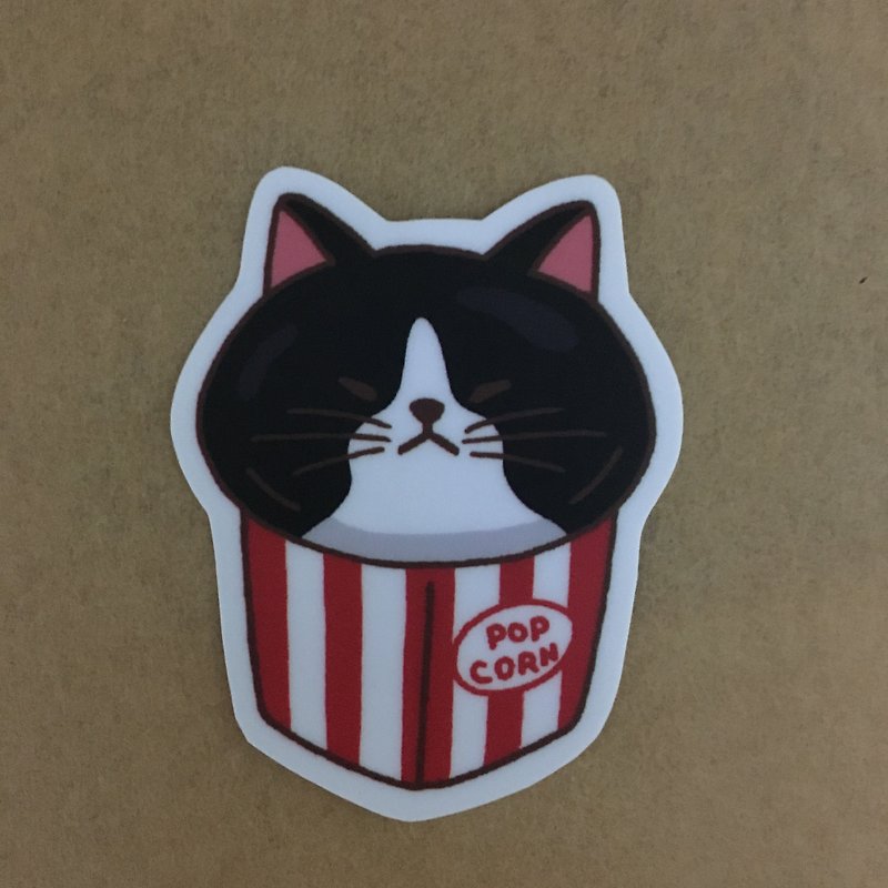 Cat daily popcorn small waterproof sticker SS0073 - Stickers - Paper Black