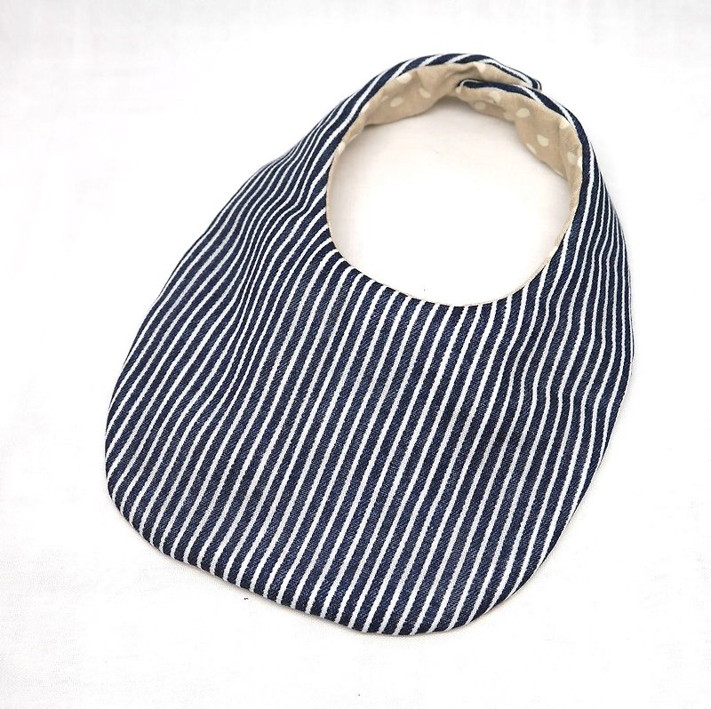 Japanese Handmade 4-layer-double gauze Baby Bib /denimu-ish stripe - Bibs - Cotton & Hemp Blue