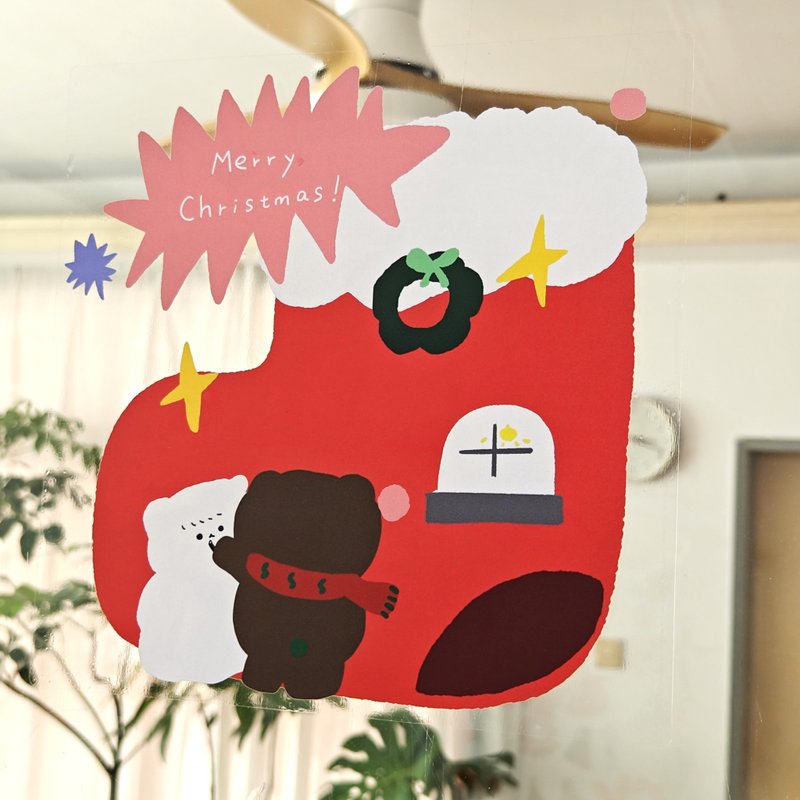 聖誕好物玻璃靜電貼膜裝飾居家聖誕節氛圍插畫雪人小樹瓷磚冰櫃膜 - 壁貼/牆壁裝飾 - 塑膠 紅色