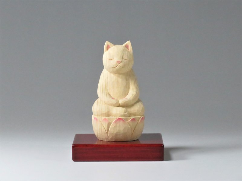 Wood carving Cat Buddha 1919 - ตุ๊กตา - ไม้ ขาว