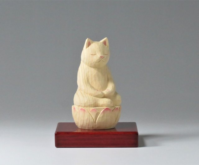 やっかい猫様　レトロ　木彫　壁かけ 木彫り 座禅猫 猫仏1919 - ショップ 仏屋さかい stha Hotokeya