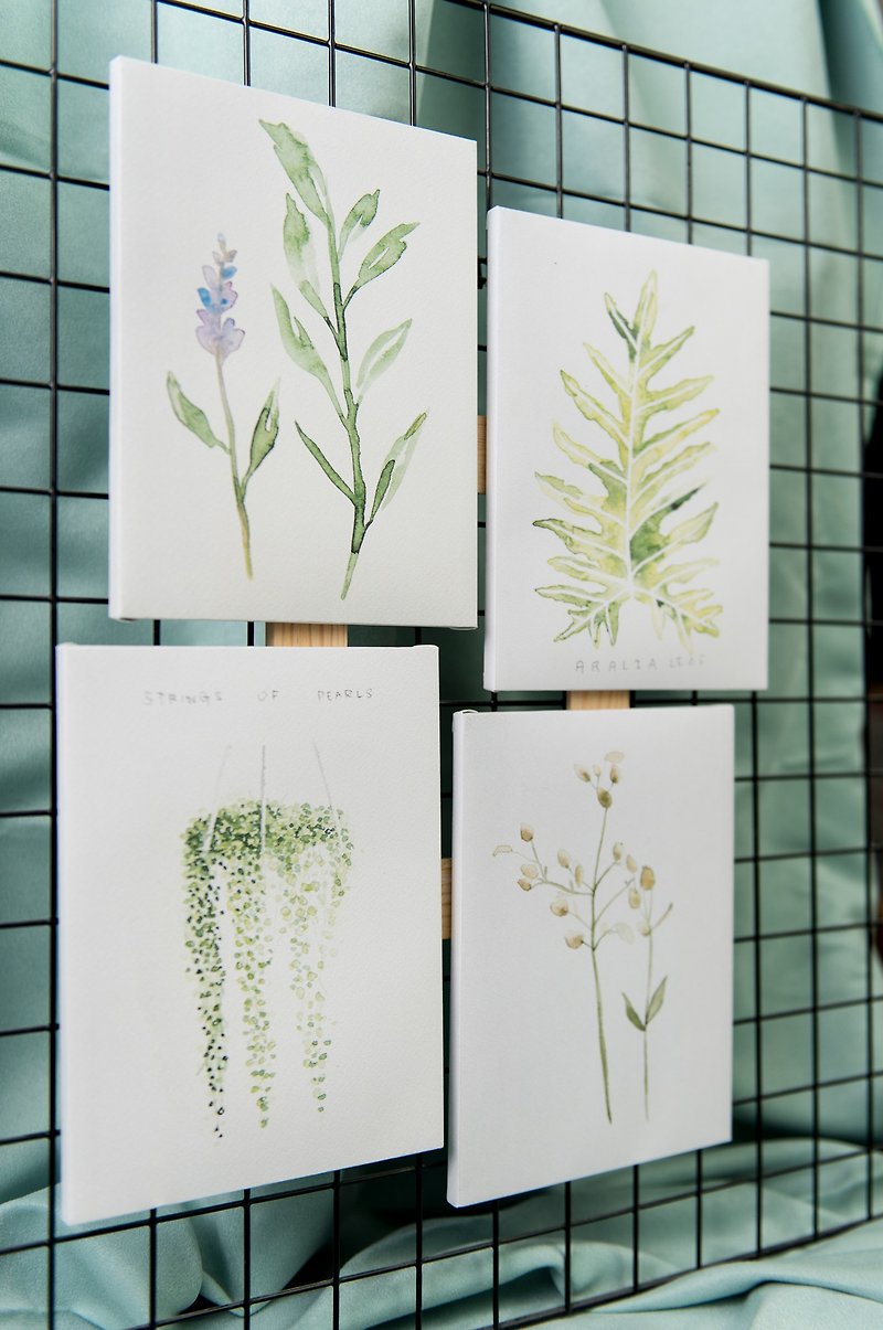 Four-in-one plant watercolor frameless copy - โปสเตอร์ - กระดาษ สีเขียว