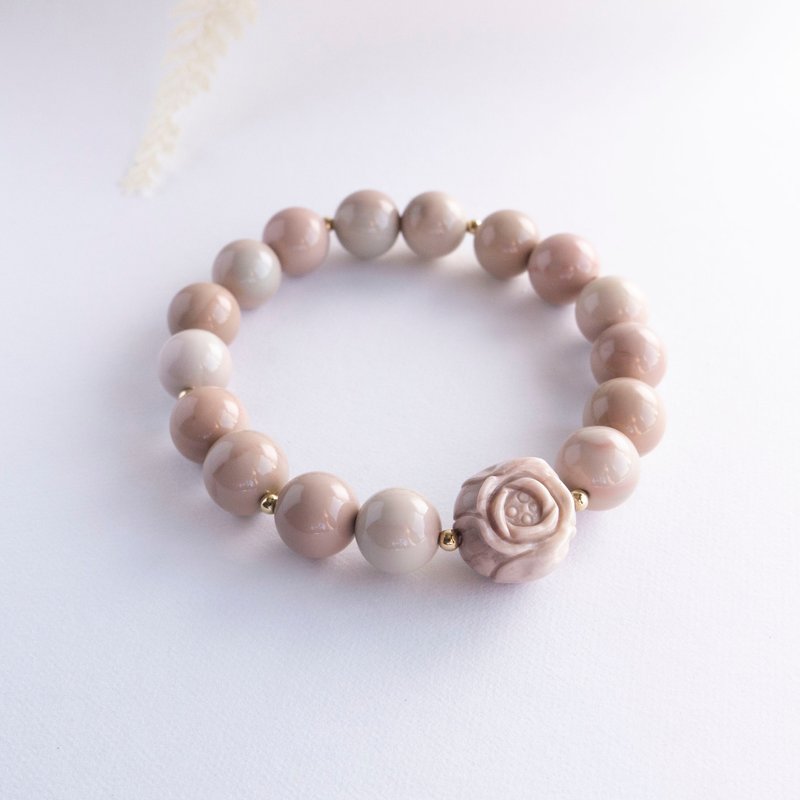 Rose's Blessing Alxa Agate 14KGF 10MM Natural Stone Bracelet - Bracelets - Crystal Pink