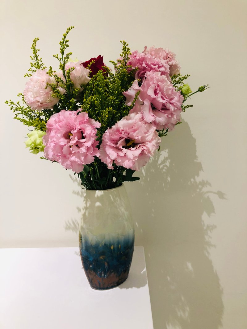 台灣製造 晶花系列  結晶釉花器 漸層 植物 美好生活 - 花瓶/花器 - 瓷 藍色