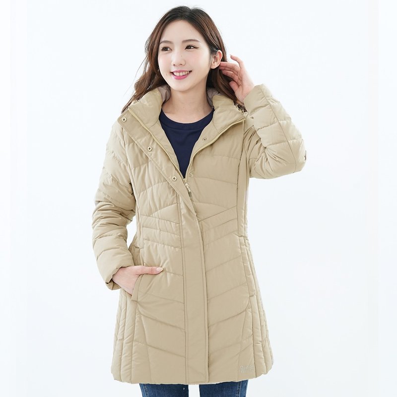 [Travel around the world] Women's long version windproof and water-repellent removable hood 90% down jacket GJ22026 Khaki(M - Women's Casual & Functional Jackets - Polyester Black