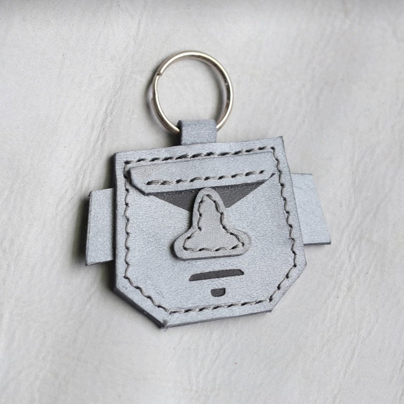 Moai style handmade leather key ring (couple key ring/customizable/two-color optional) - ที่ห้อยกุญแจ - หนังแท้ หลากหลายสี