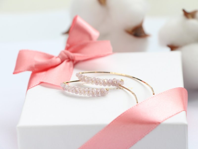 14kgf-lavender quartz marquis pierced earrings - 耳環/耳夾/耳骨夾 - 其他金屬 紫色