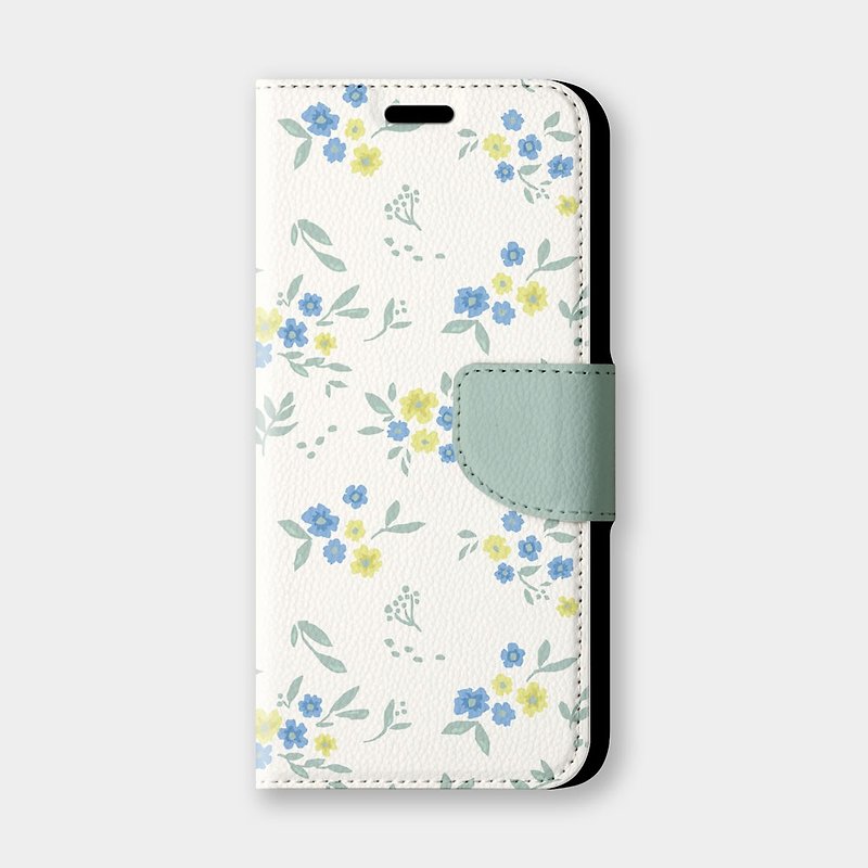 Yellow and blue flower iPhone mobile phone case leather case PS057 - เคส/ซองมือถือ - หนังเทียม สีเหลือง