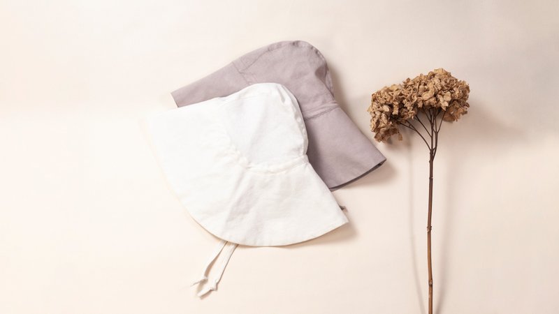 Handmade by Mina 素色海灘遮陽帽 SUN Bonnet 可指定顏色客製化 - 嬰兒帽子/髮帶 - 棉．麻 多色