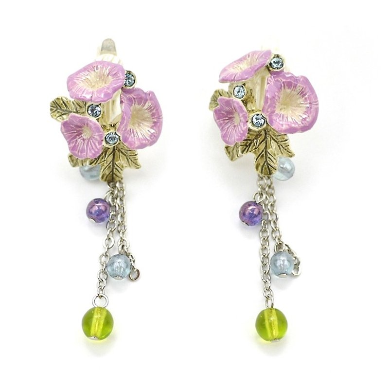 Small Rain Earrings Amber Rain Earrings / Earrings EA063 - Earrings & Clip-ons - Other Metals Pink