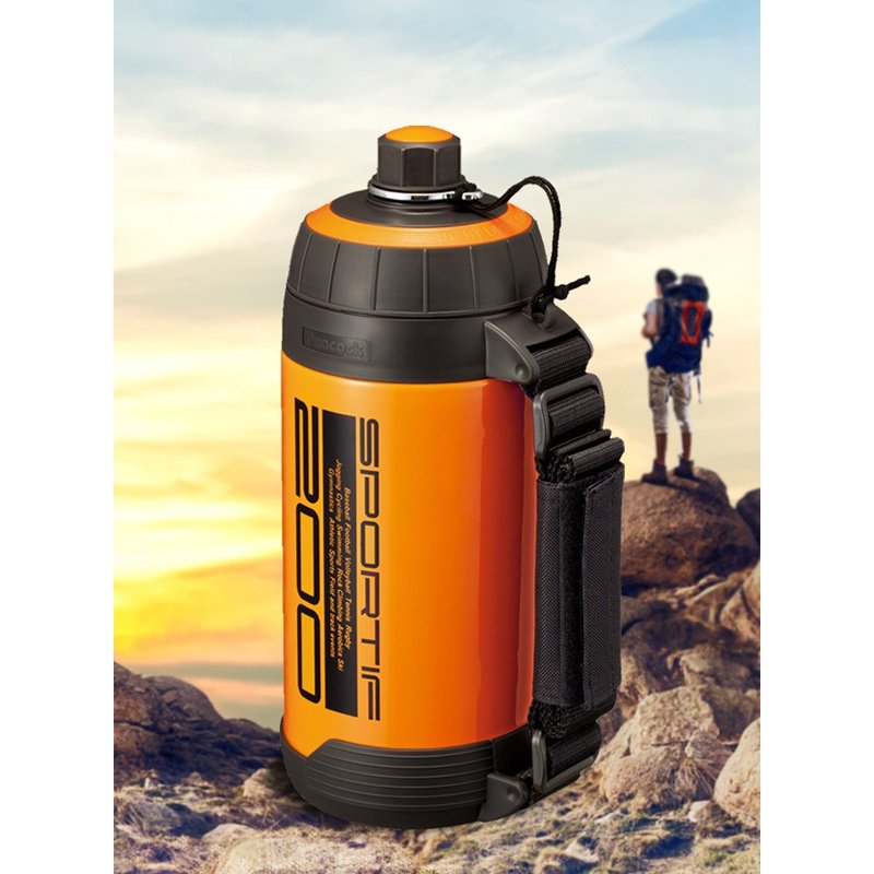 【孔雀Peacock】2.0L大容量保冷專用水壺水瓶(附背帶)運動登山-橘 - 保溫瓶/保溫杯 - 不鏽鋼 橘色