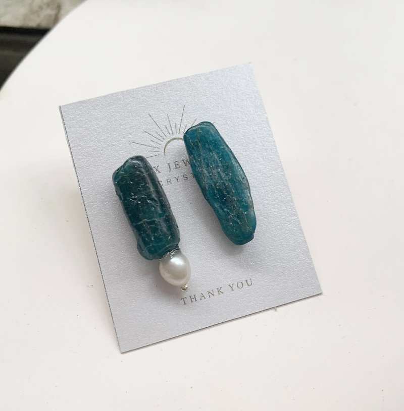 925 Silver ore series blue phosphorus pearl earrings - ต่างหู - เครื่องประดับพลอย สีน้ำเงิน