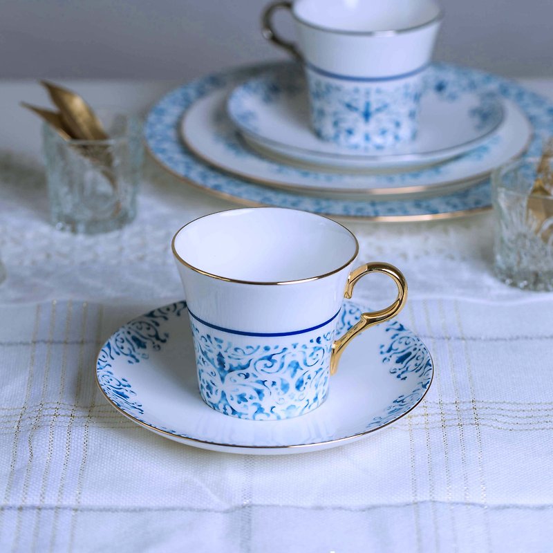 藍韵黃金骨瓷咖啡杯碟 - 咖啡杯 - 瓷 