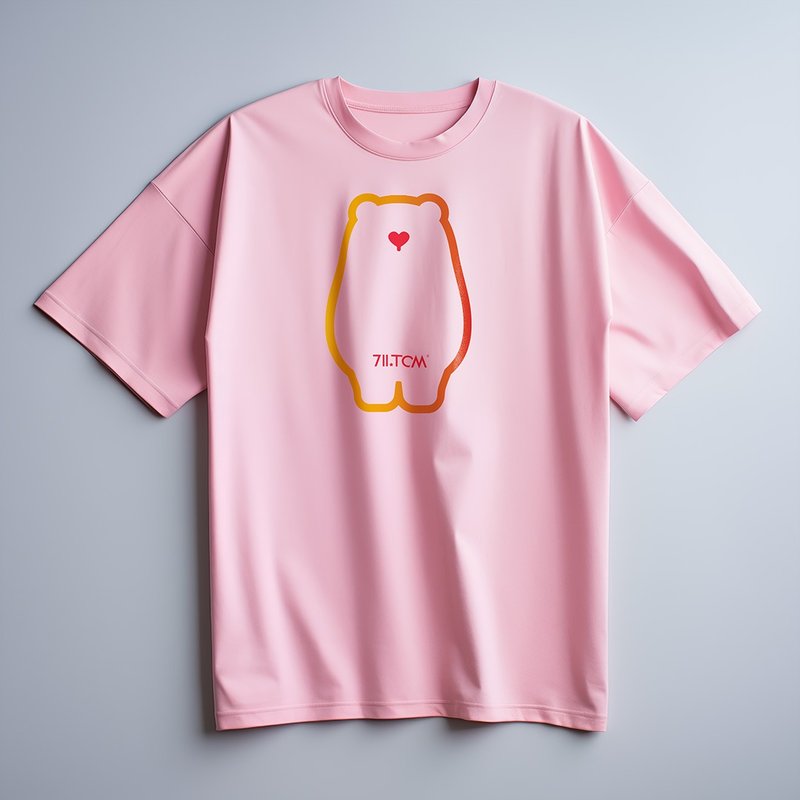 Animal Illustration T | Colorful Bear | Pink Printed T Shirt - เสื้อยืดผู้ชาย - ผ้าฝ้าย/ผ้าลินิน สึชมพู