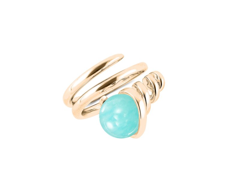 天河石925純銀大戒指 螺旋環繞造型戒指 圓球寶石雞尾酒厚版戒指 - 戒指 - 純銀 藍色