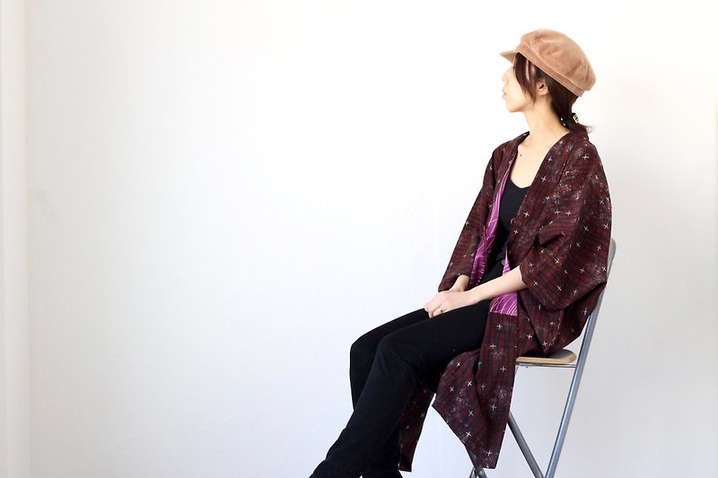 abstract kimono, Japanese kimono, kimono, haori jacket, traditional kimono /4006 - เสื้อแจ็คเก็ต - เส้นใยสังเคราะห์ สีม่วง
