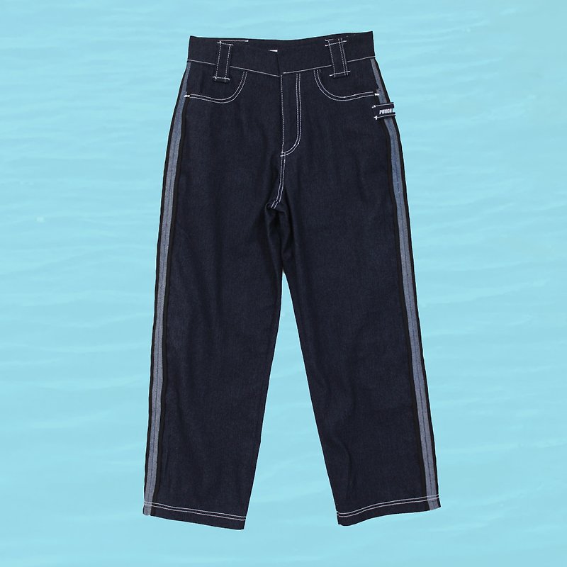 Side trim denim pants - black and blue - กางเกงขายาว - ผ้าฝ้าย/ผ้าลินิน หลากหลายสี