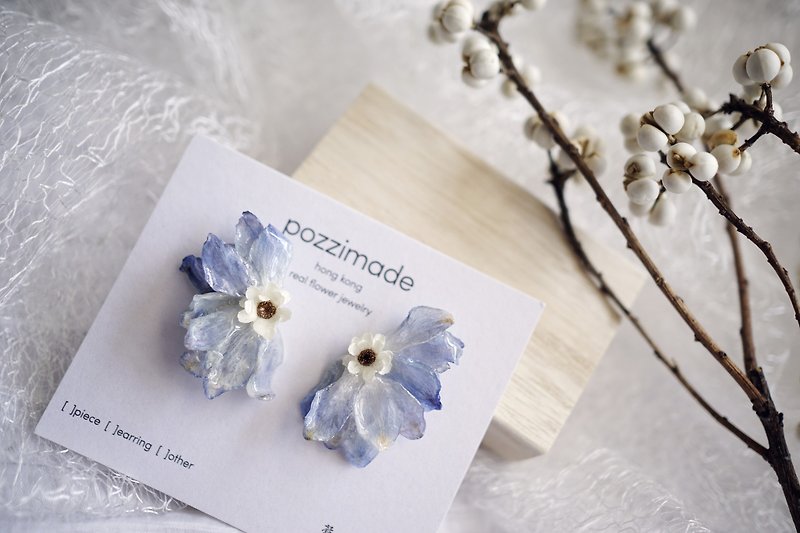 Plants & Flowers Earrings & Clip-ons Blue - dried flower French white plum Ixodia + blue delphinium delphinium earrings