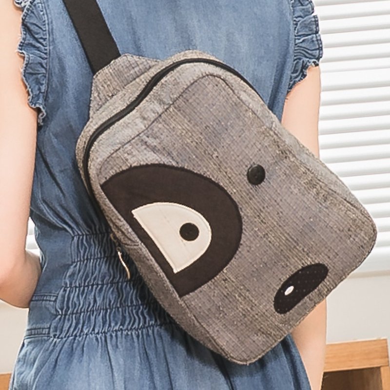 Black round fur shoulder bag / backpack [710061] - กระเป๋าแมสเซนเจอร์ - ผ้าฝ้าย/ผ้าลินิน สีน้ำเงิน
