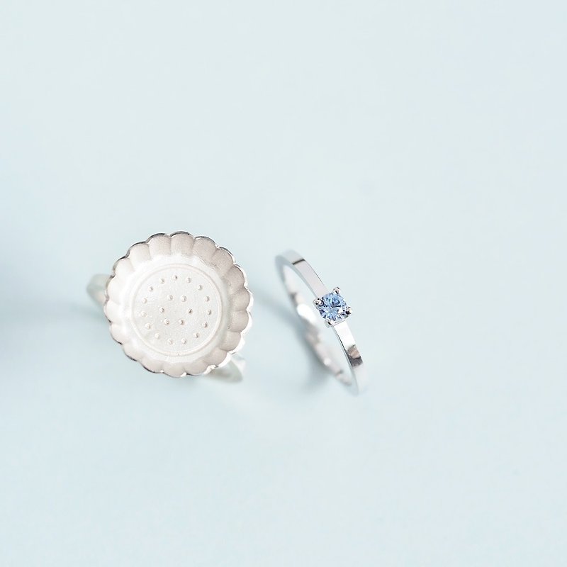 2 pieces set) Biscuits + Aquamarine Ring Set Silver 925 - แหวนทั่วไป - โลหะ สีน้ำเงิน