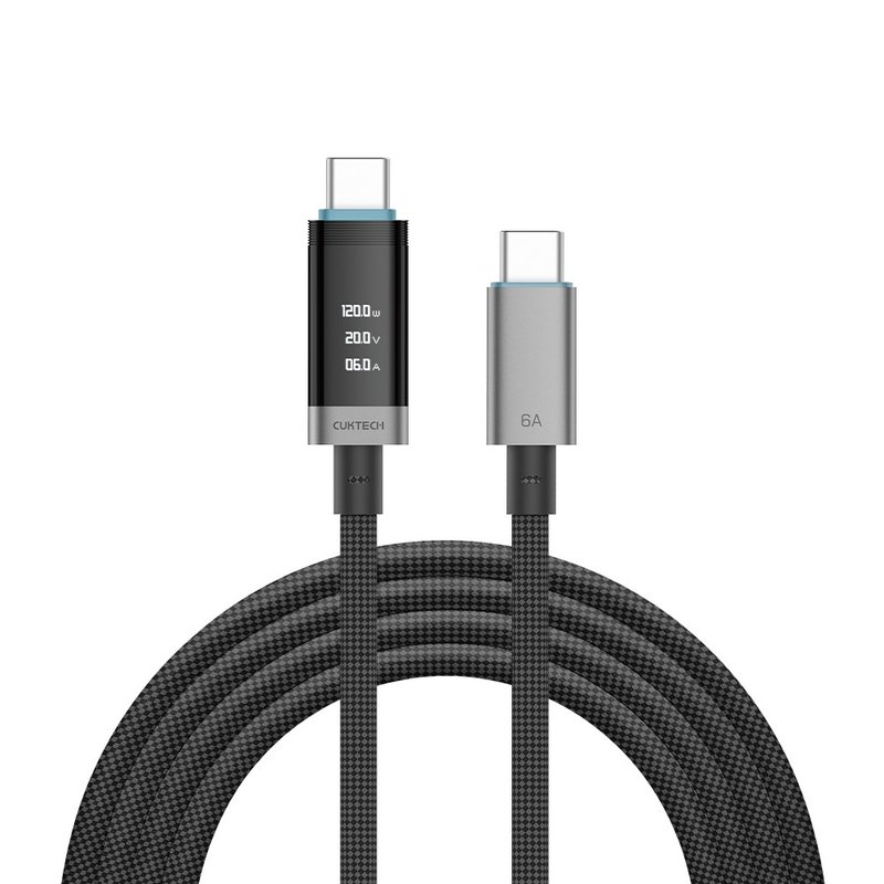 CUKTECH 酷態科 編織充電傳輸數顯線Type-C 1.5m/2m 240W PD - 行動電源/充電線 - 其他材質 黑色