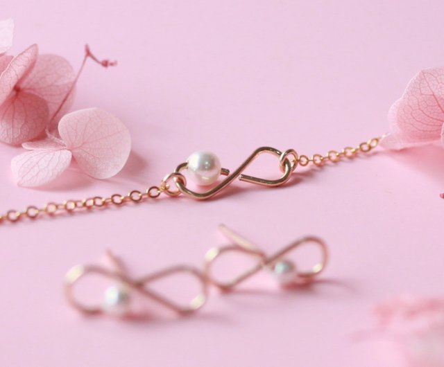 ピンクパール14KGF デザインブレスレット&ピアスセット