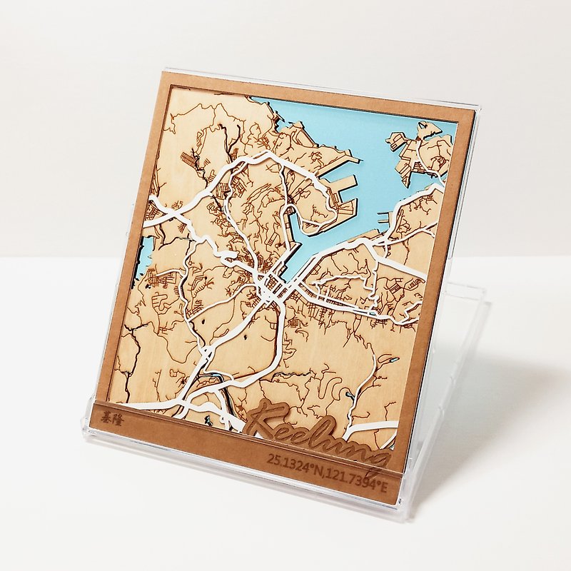 Yifang Map-Keelung | Taiwan City Map | Customized Map - Items for Display - Wood Multicolor