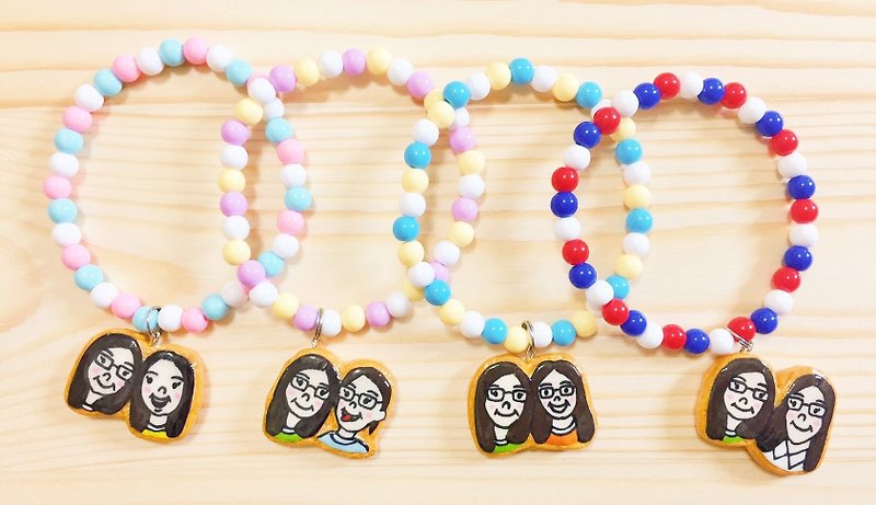 Customized portrait icing biscuits 1+1 limited combination of girlfriends jewelry (bracelet/necklace/magnet/key ring) - Bracelets - Clay Multicolor