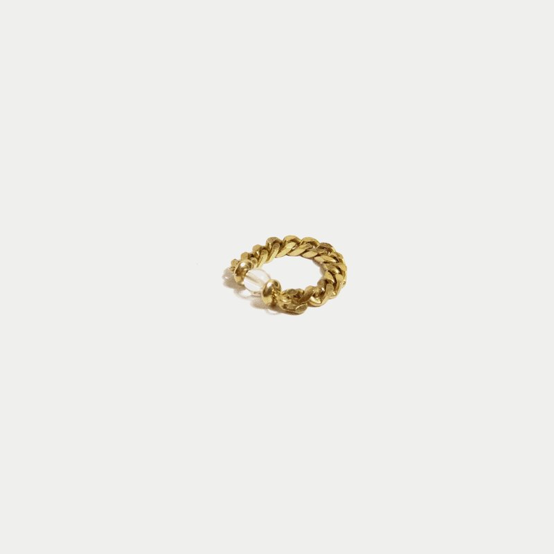 TRIFLES | Golden Chain Crystal Brass Ring | Minimalist Natural Design Jewelry - แหวนทั่วไป - โลหะ สีทอง