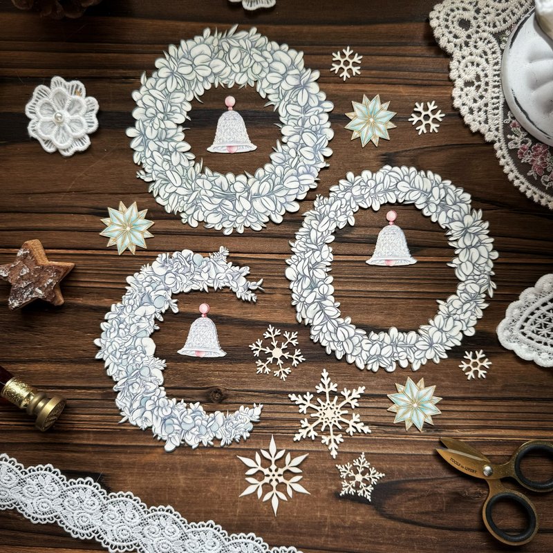 Double-sided wreath-cut card set/Christmas wreath/collage material - การ์ด/โปสการ์ด - กระดาษ 