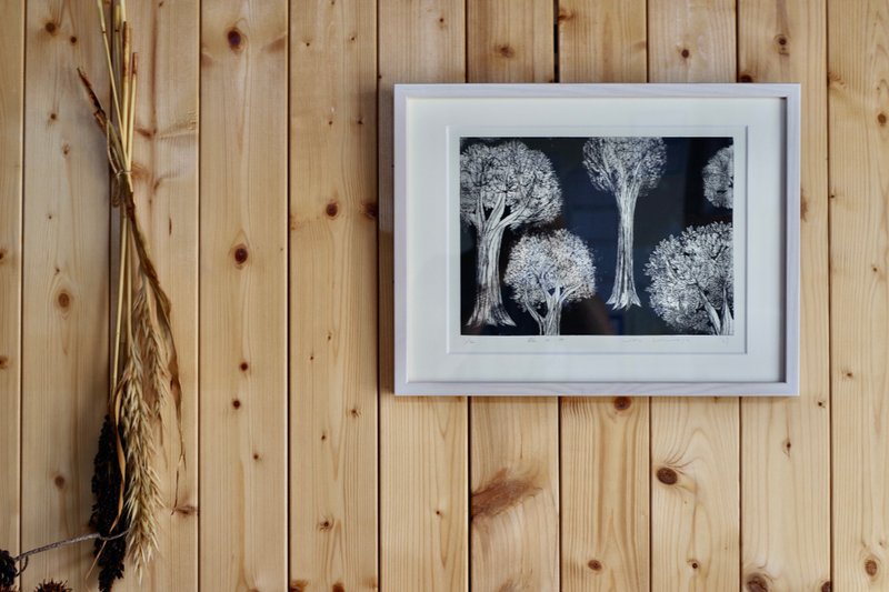 In the forest  original drypoint  limited edition - Picture Frames - Cotton & Hemp Blue