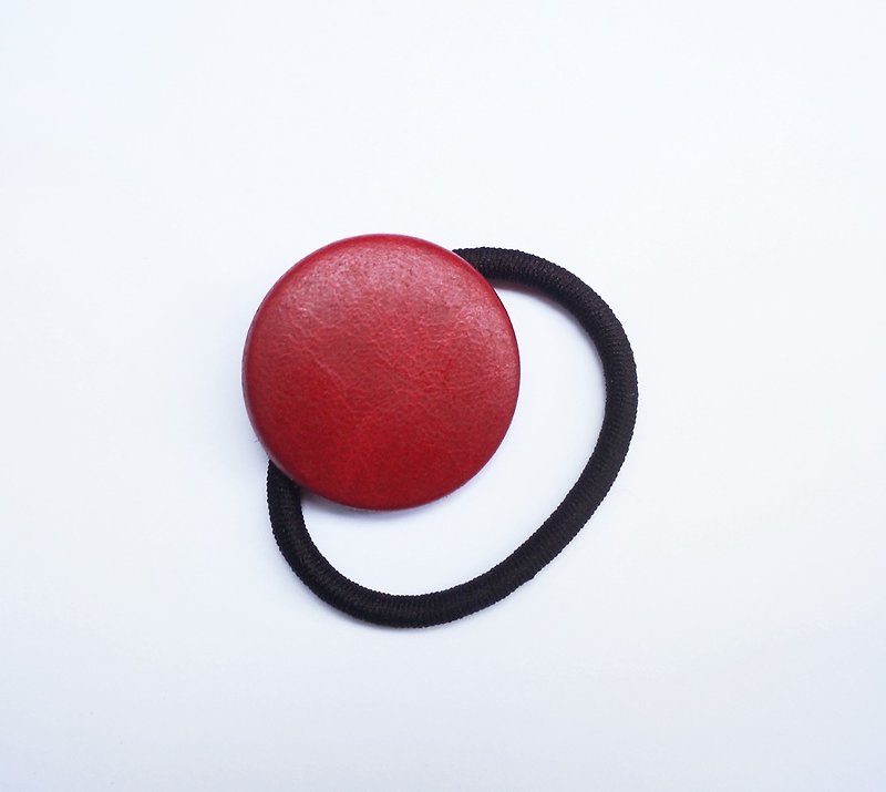 Sienna leather bag button elastic black hair band black bracelet ring - เครื่องประดับผม - หนังแท้ สีแดง