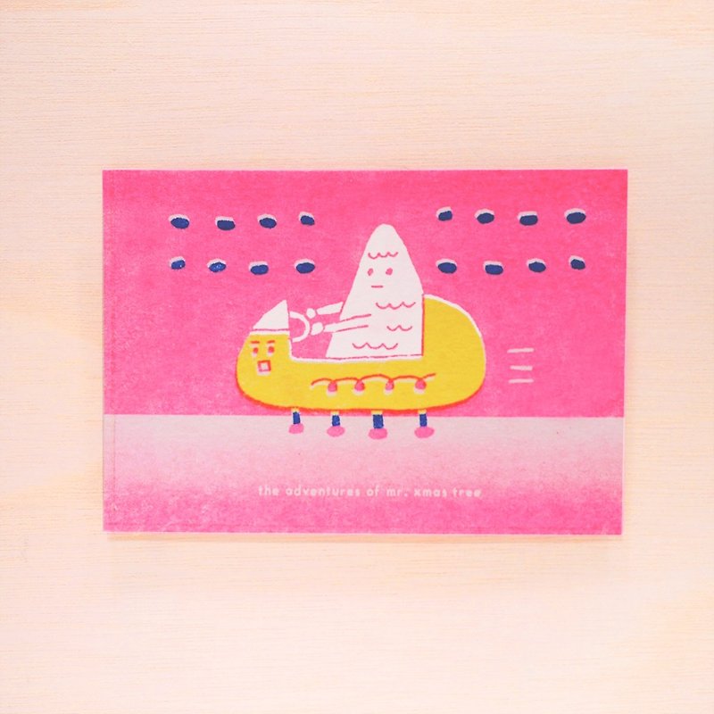 the Adventures of Mr. Xmas Tree / Risograph Postcard - Cards & Postcards - Paper Pink