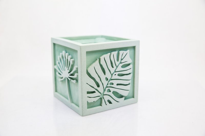 Clay Chuangyan/Colored Basin Series/Plant Relief Square Basin - Plants - Cement Green