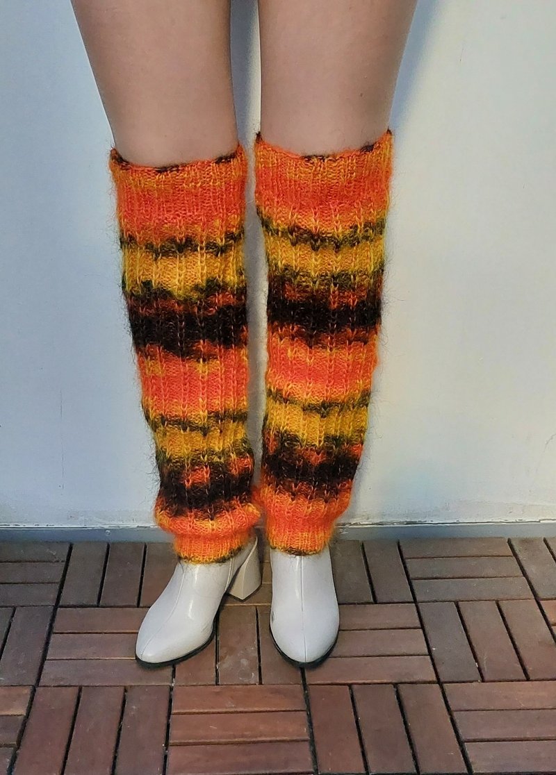 Long knitted mohair leggings,  orange - black - yellow cuffs on shoes - Stockings - Wool Multicolor