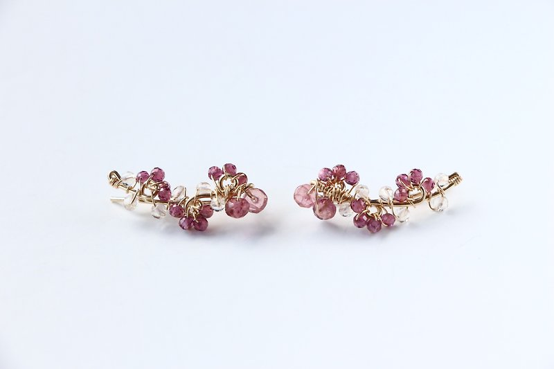14kgf-2way(pierced earrings/clip-on)garnet and tourmaline - Earrings & Clip-ons - Gemstone Pink