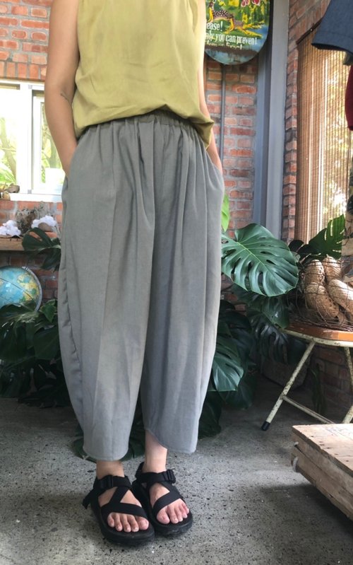 Hand-made clothes Japanese cotton Linen loose pants pocket bubble gray shale