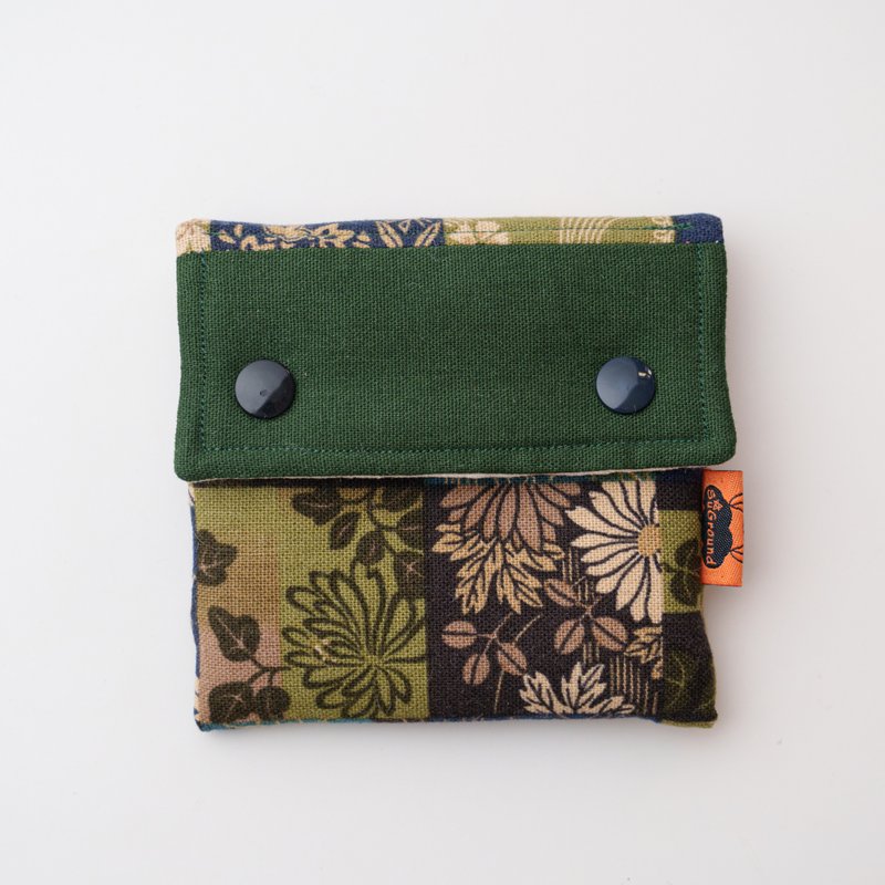 【SuGround。曙光】收納袋-墨菊 - 零錢包/小錢包 - 棉．麻 綠色