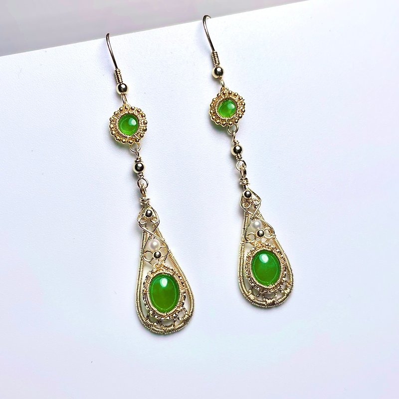 Jadeite earrings wire wrapped earring dangles eardrop - Earrings & Clip-ons - Jade 