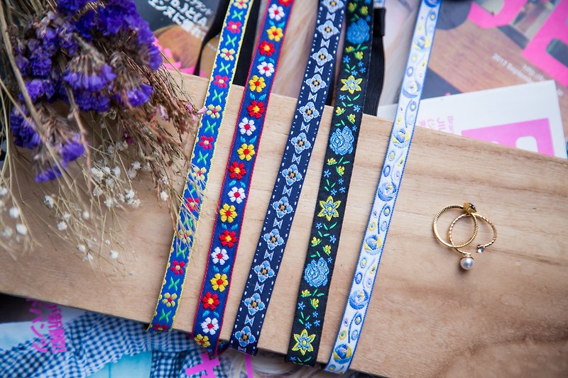Flower/ Blue Flower Embroidery/ Ribbon, Hair Band, Hair Band - ที่คาดผม - ผ้าฝ้าย/ผ้าลินิน 