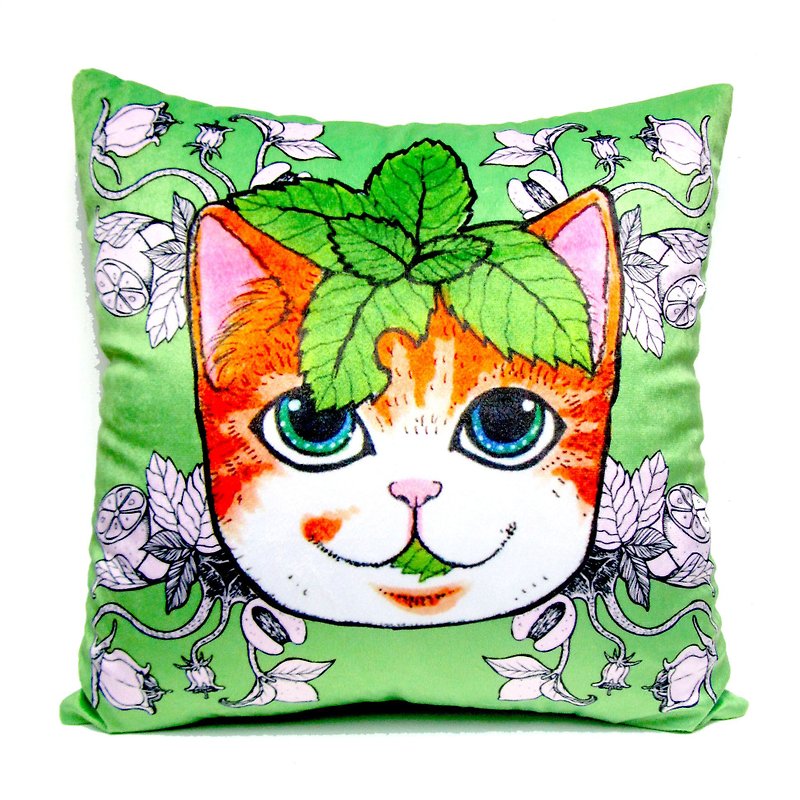 GOOKASO Green Mint Leaf Cat Pillow CUSHION Pillow Pillow Set removable and washable - หมอน - เส้นใยสังเคราะห์ สีเขียว