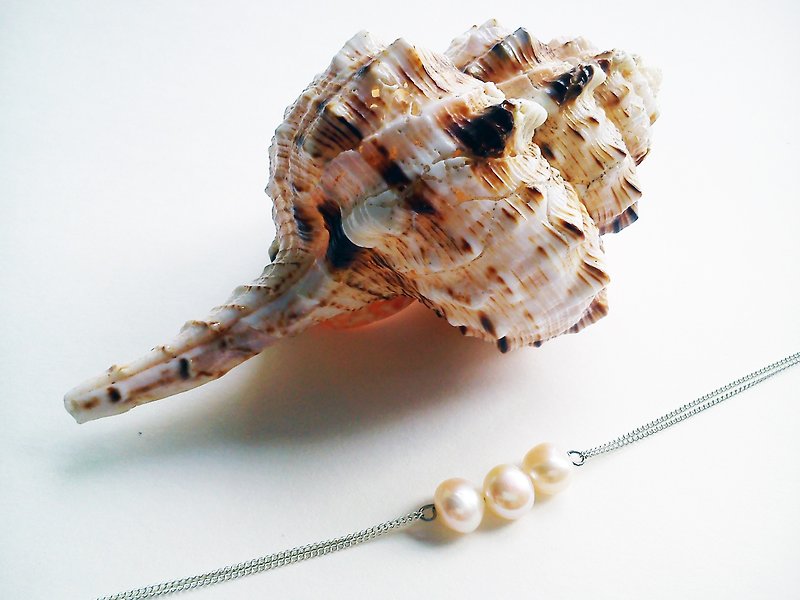 十四吋吊珠 自家設計淡水珍珠項鍊-純白鏈-Sea Breeze系列 - 項鍊 - 其他金屬 銀色