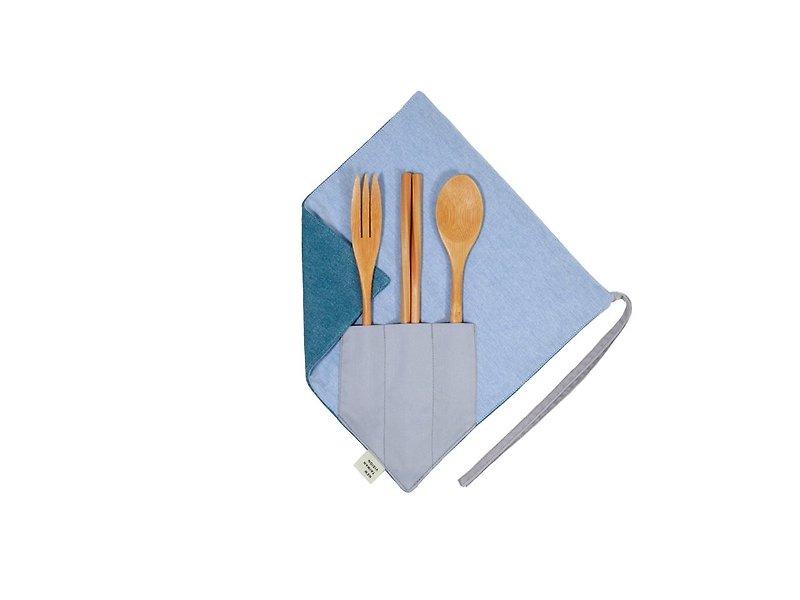 【一角筷套組】 - 淺丹寧 - 刀/叉/湯匙/餐具組 - 棉．麻 藍色