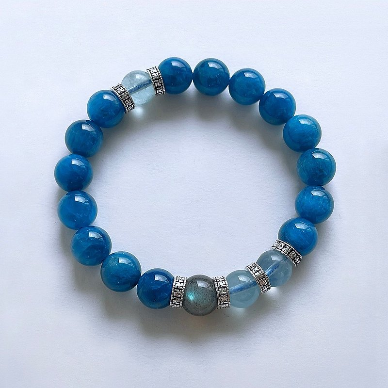 Gemstone natural mineral blue phosphorus 9.7 mm aquamarine labradorite bracelet - Bracelets - Gemstone Blue